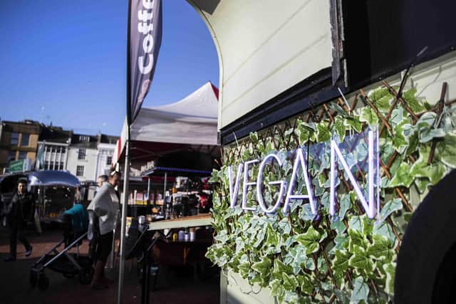 Vegan Market Co in Market Square, Northampton town centre in January 2022. Photo by Kirsty Edmonds.