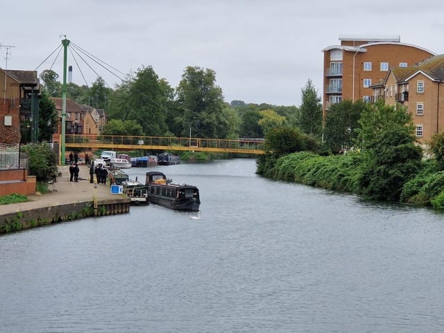 Pictures from day four of a murder probe by the River Nene near Beckets Park, where a man was found dead on a bench early Friday morning (August 1). Northamptonshire Police divers were searching the water on Monday morning (August 4) and are appealing for witnesses.