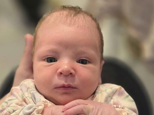 Athena Erini-Xanthia born at 4.36pm on January 12 at Northampton General Hospital, weighing 7lbs 7oz.