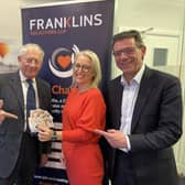 Nick Hewer with Andrea Smith (Partner) and Simon Long (Managing Partner) at Franklins Solicitors