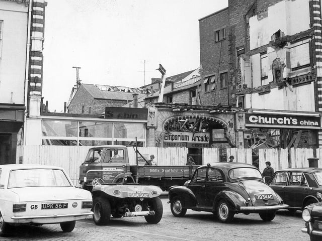 Demolition of Emporium Arcade Northampon Market Square 1972