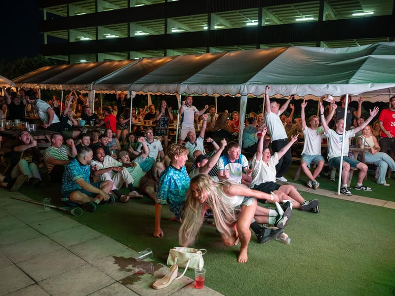 Football fans watching England vs Panama in the garden of The Black Prince in Northampton on Saturday, June 27, 2026. Photo by David Jackson.