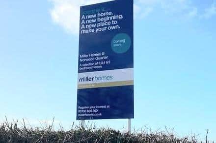 'Coming soon' signs went up earlier this year at Miller Homes' Norwood Quarter development site in Sandy Lane, Northampton