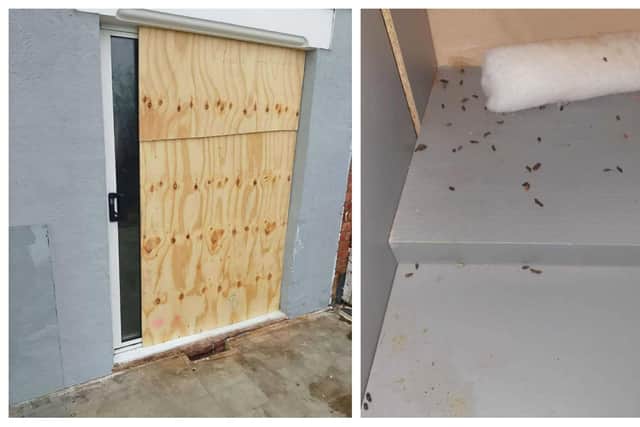 The mum says the repair workers have damaged her home (left). And rats are still defecating inside (right).