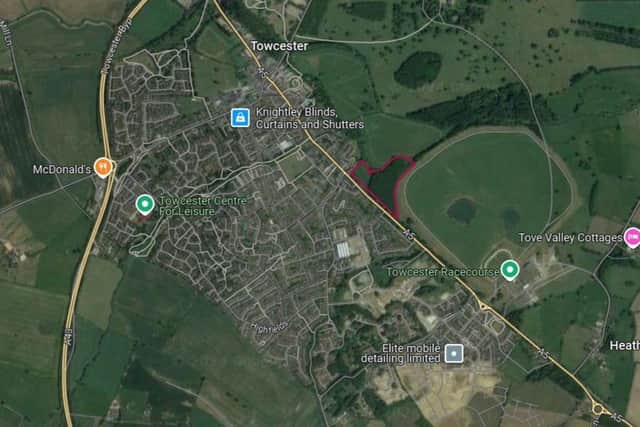 The 110-home development is located just behind Towcester Racecourse, alongside the A5. (Image: Google Maps)