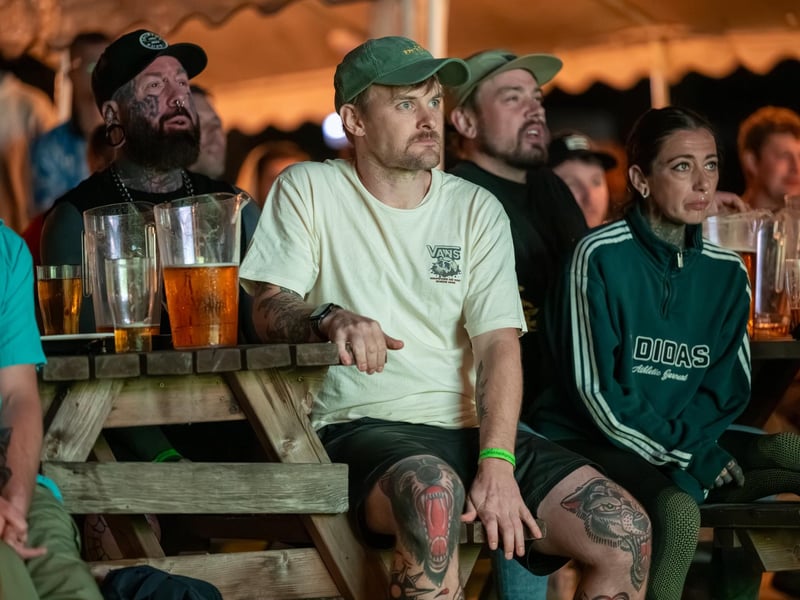 Football fans watching England vs Mexico in the garden of The Black Prince in Northampton. Photo by David Jackson.