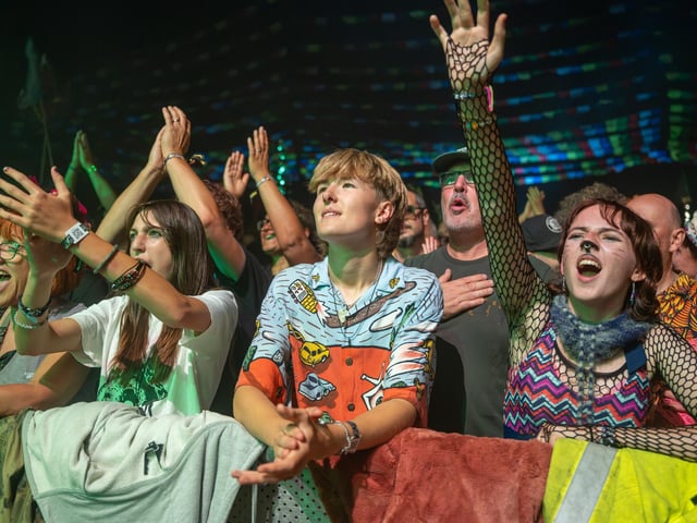 Fans watching acts perform on the Solasta Stage at the Shambala Festival on Saturday, August 29, 2026. Photo by David Jackson.