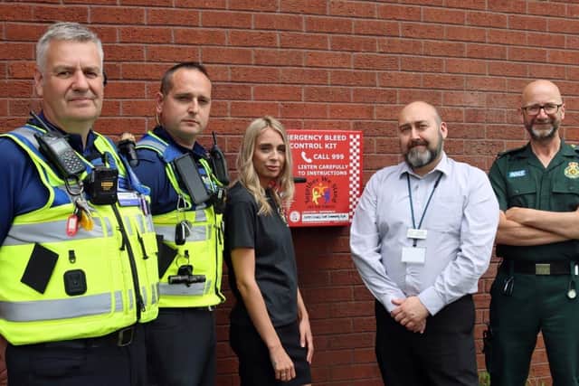 Northants PCSOs Mark Foster and Dan Freeman, Naomi from Off the Streets NN with Cam Whyld and Ben Ryrie (EMAS)