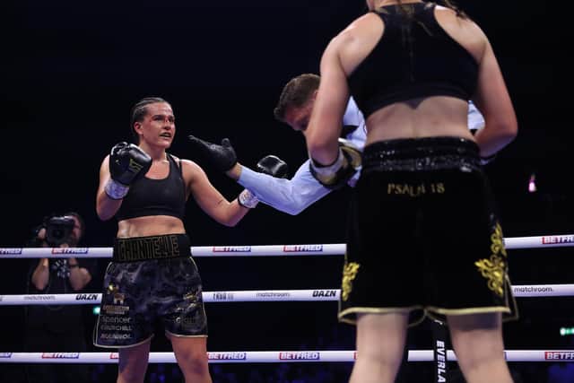 Chantelle Cameron suffered a cut head after a clash of heads wiht Katie Taylor (Picture: Mark Robinson / Matchroom Boxing)