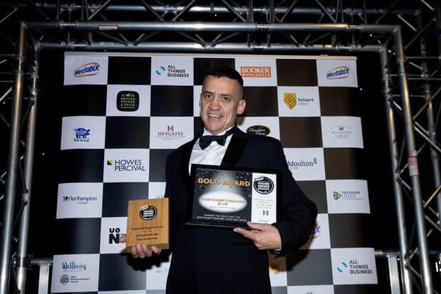 Gary Bradshaw of Hamm Tun Fine Foods picked up the ‘Artisan Local Product of the Year’ title for his blue cheese at the Weetabix Northamptonshire Food and Drink Awards. Photo: Kirsty Edmonds.