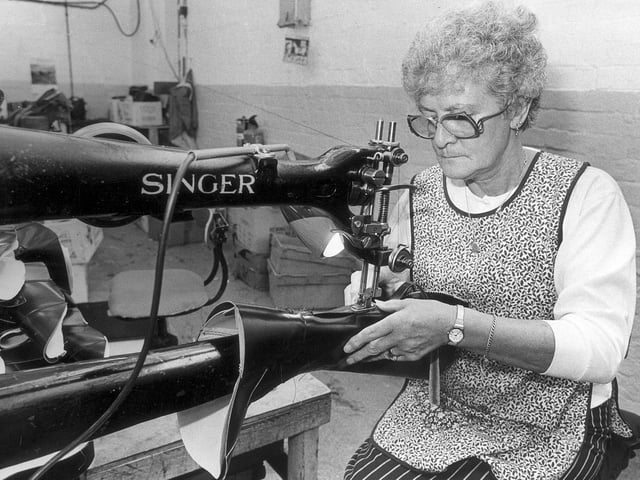 Mary Whiting, back strapping at Allen & Caswell 1989