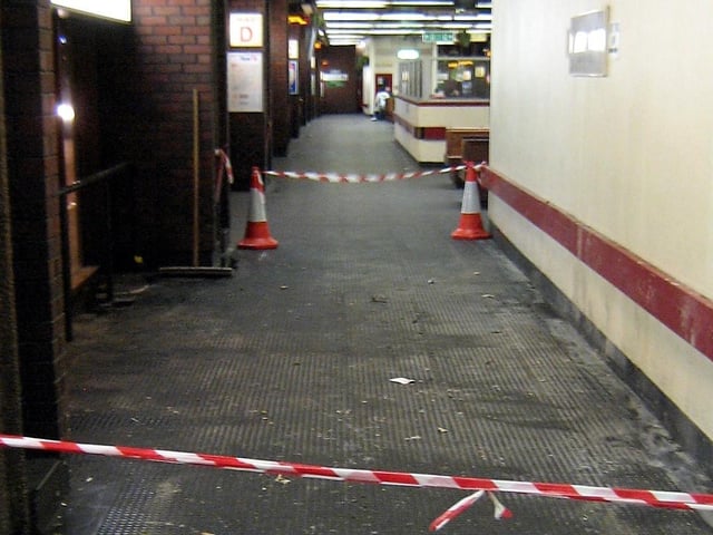Sewage dripping from ceiling in Greyfriars Bus Station.