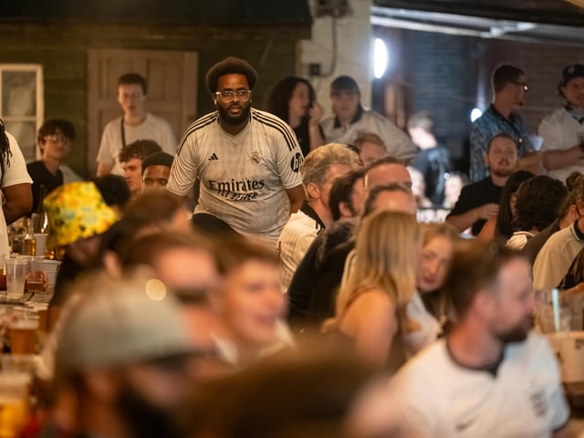 Football fans watching England vs Norway in the garden of The Black Prince in Northampton on Saturdy, July 11, 2026. Photo by David Jackson.