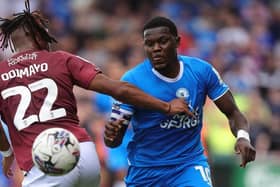 Ephron Mason-Clark was mostly kept quiet by Akin Odimayo during the Sky Bet League One match between Northampton Town and Peterborough United at Sixfields. (Photo by Pete Norton/Getty Images)