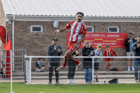 DJ Sturridge scored twice as Brackley Town rescued a point away at Spalding United. (Photo credit: Pete Keen)