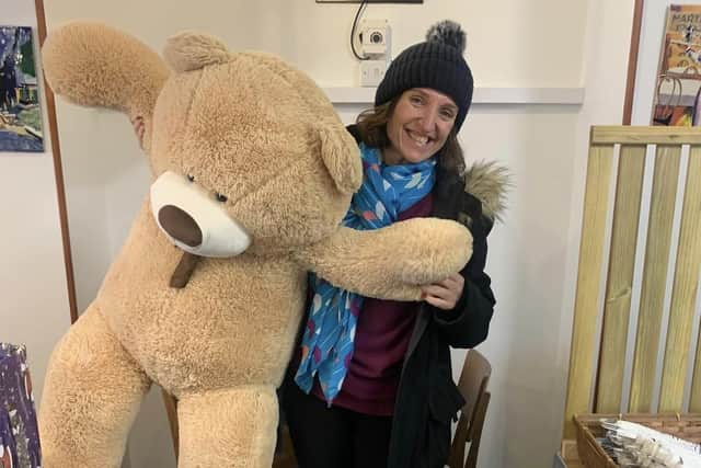 The trio were recently gifted a giant teddy bear by Bartella’s Coffee House and want to incorporate Bart into their first fundraiser of 2024.