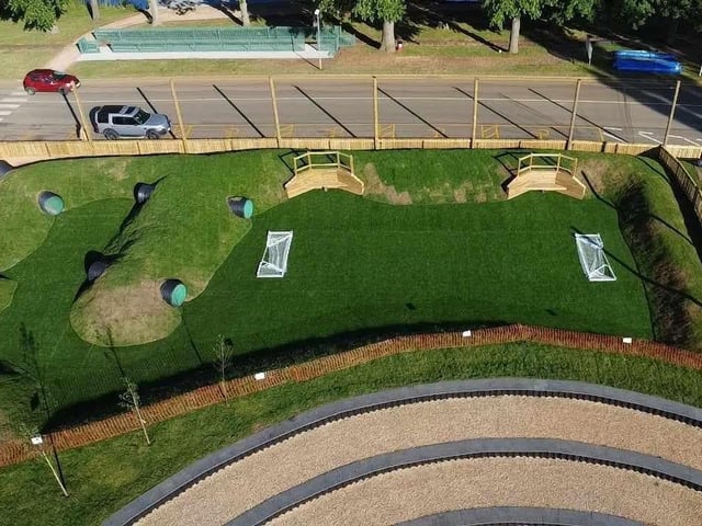 New mini football pitch and play area.