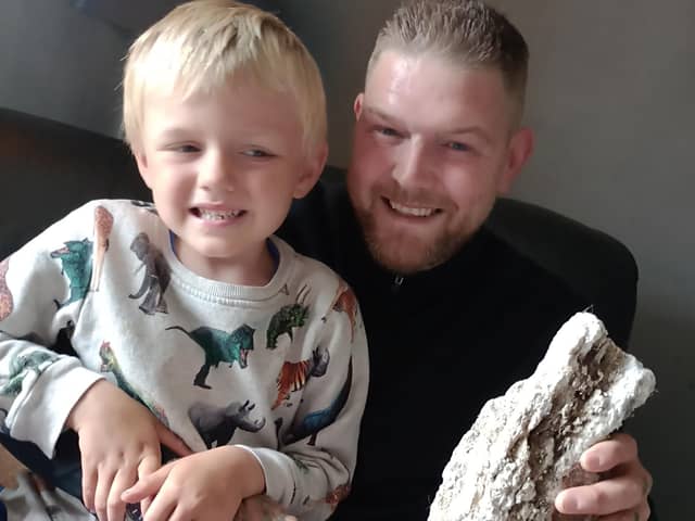 Ronnie and Alfie found the 2kg of ambergris on Leven beach (Pic: Ronnie Humphreys)