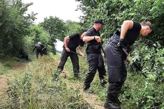 Police searching the scene