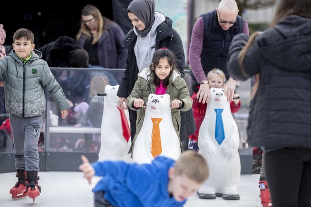 West Northamptonshire Council (WNC) has put on a free ice skating rink at the temporary market, as part of festivities in 2023.