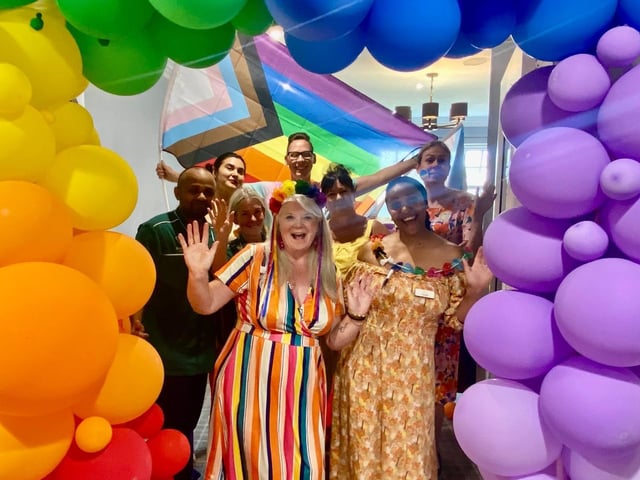 Rainbow Balloon Arches and Colourful Outlifts was the theme at Brampton View Care Home