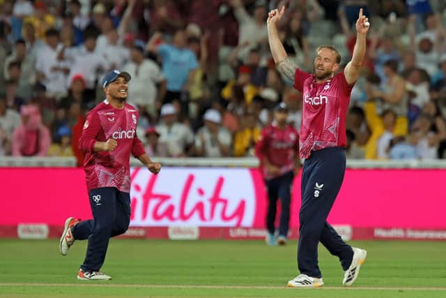 Luke Procter celebrates the dismissal of Scott Currie in the penultimate over (Picture: Peter Short)