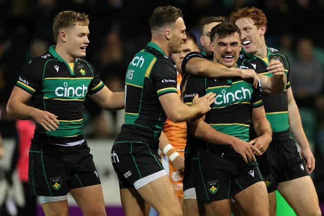 George Furbank took the congratulations after scoring against Sale (photo by David Rogers/Getty Images)