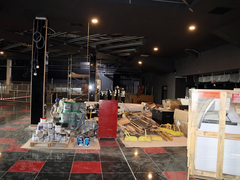 Work continues inside the new cinema in May 2019