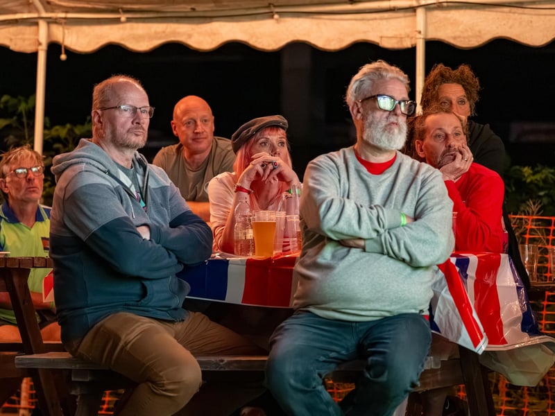 Football fans watching England vs Mexico in the garden of The Black Prince in Northampton. Photo by David Jackson.