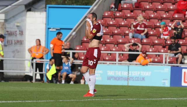 Danny Hylton's late miss summed up a frustrating day for the Cobblers. Pictures: Pete Norton.