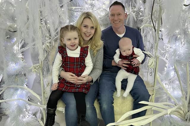 Laura Billington, 31 and Ben Billington, 41, with their daughters Margot, 3, and Adelaide, 3 months.