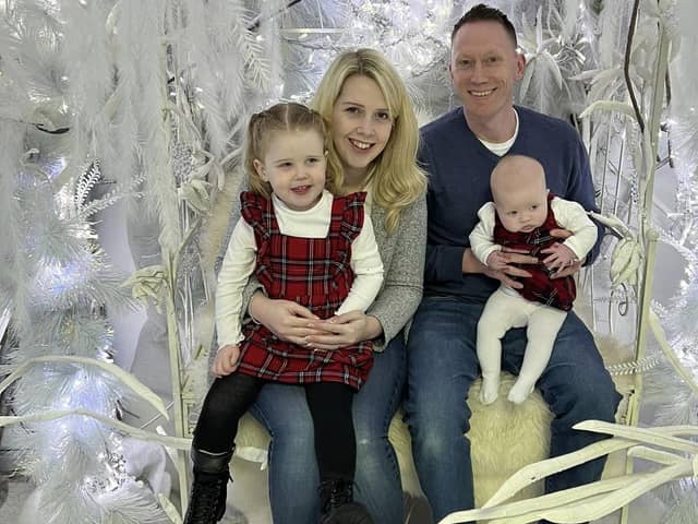 Laura Billington, 31 and Ben Billington, 41, with their daughters Margot, 3, and Adelaide, 3 months.