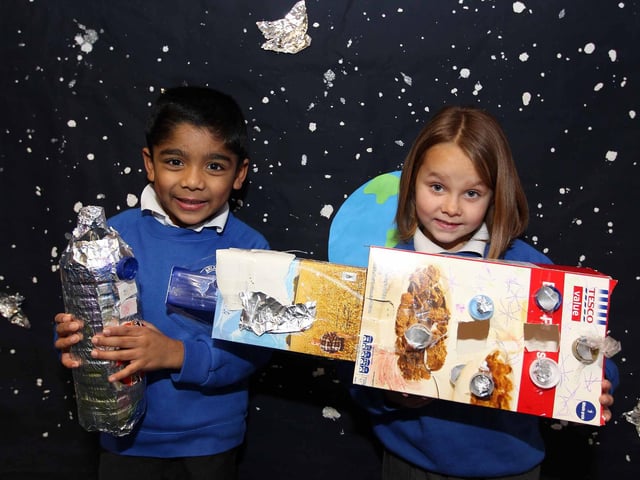 A science day at Briar Hill Primary School with children taking part in events such as making rockets, parachutes and learning about the earth, moon and sun.