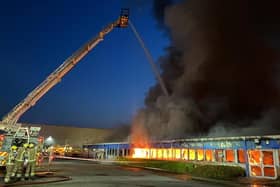 The unit in Brackmills Industrial Estate when it was well alight in May 2021.