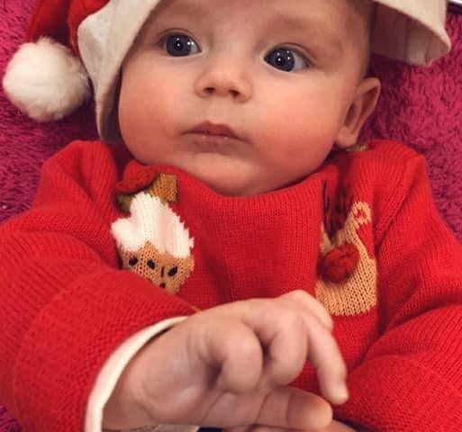 Four-month-old Harrison ready for his first Christmas.