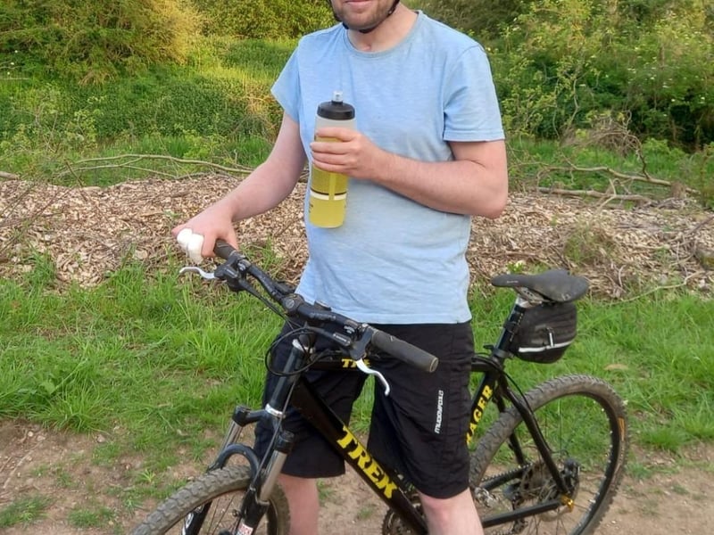 Simon pictured biking in Rushden in July 2024.