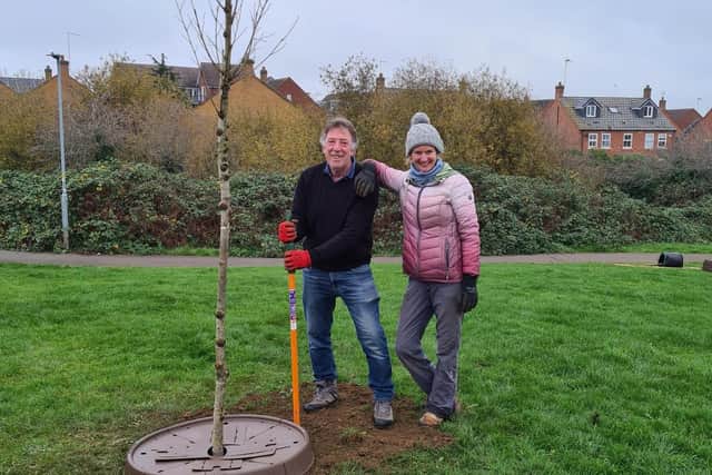 Councillor Helen Hodgkinson (right) was on hand to help with the tree planting.