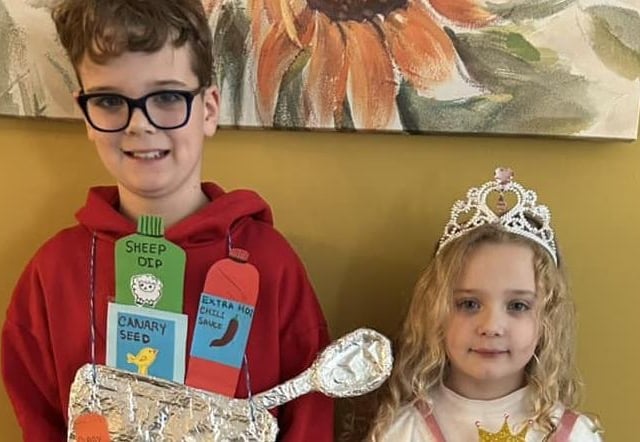 Elliot, aged 10, as George’s Marvellous Medicine and Esmae, aged seven, as Little Miss Princess.