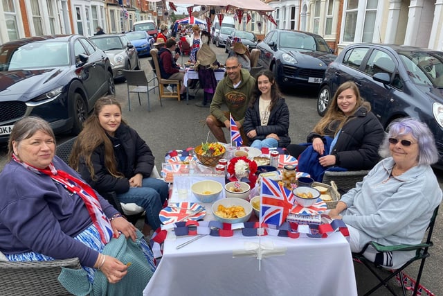 Street party goers in Ashburnham Road, Abington enjoyed live music, a raffle and a game of pin the crown on the Queen.