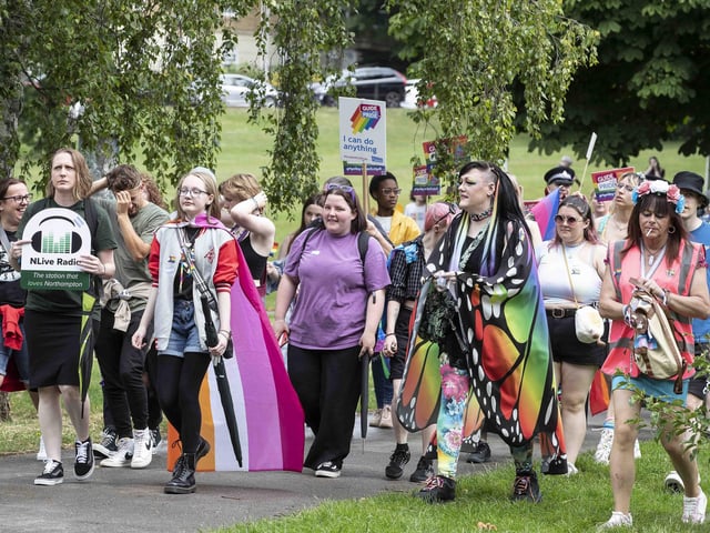 A parade made its way through the town centre before finishing at the university's Waterside campus as Northampton Pride took place on Saturday July 8, 2023.