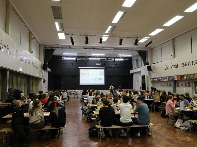 The Main Hall in Moulton School Science College where the gathering took place.