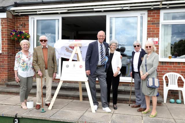Centenary of Earls Barton Bowls Club, the White family to mark the 100 years
Judith White, Peter White, Nick and Sue White and Sue and Steve Jepson