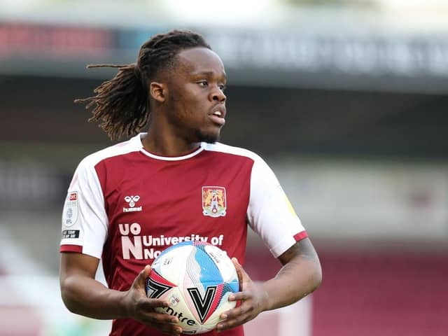 Peter Kioso in action for Northampton during the Sky Bet League One match between Cobblers and Ipswich Town at Sixfields in 2021. (Photo by Pete Norton/Getty Images)