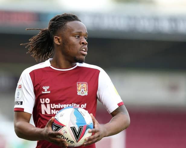 Peter Kioso in action for Northampton during the Sky Bet League One match between Cobblers and Ipswich Town at Sixfields in 2021. (Photo by Pete Norton/Getty Images)
