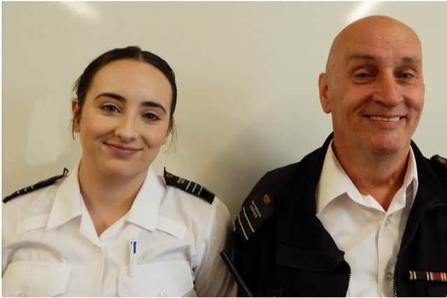 Jess Hardy and her father, Mal Hardy, who work together at HMP Onley in Northamptonshire