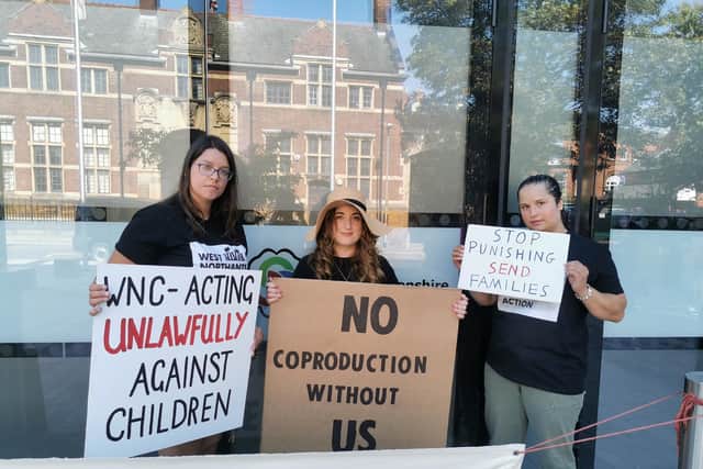 West Northants SEND Action Group protested outside Angel Square on Thursday (September 7)