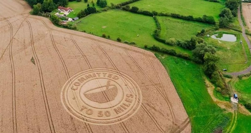 In 2020, Weetabix created this promotional crop circle to celebrate the fact all their crops are harvested within 50 miles of Burton Latimer