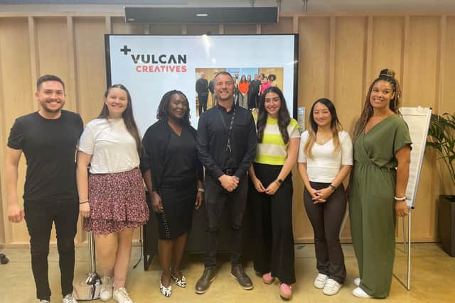 Photography included of Vulcan Works business growth manager Darren Smith (centre) alongside the Vulcan Creatives second cohort at the graduation.