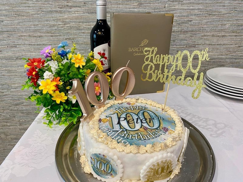 Brampton View Head Chef Glenn made a lovely fruit-based Birthday cake for Peter