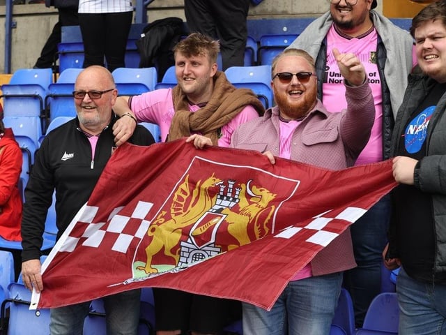 Northampton Town supporters prior to the final game of the season at Tranmere Rovers.